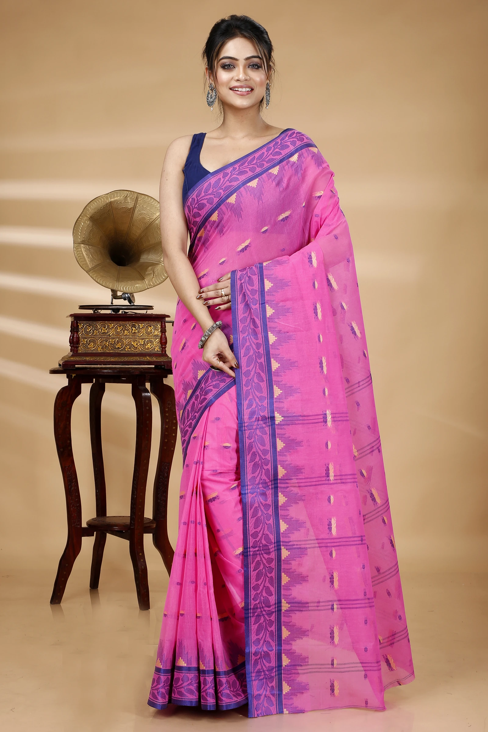Pink Pure Cotton Gunjan Tant Saree (933)