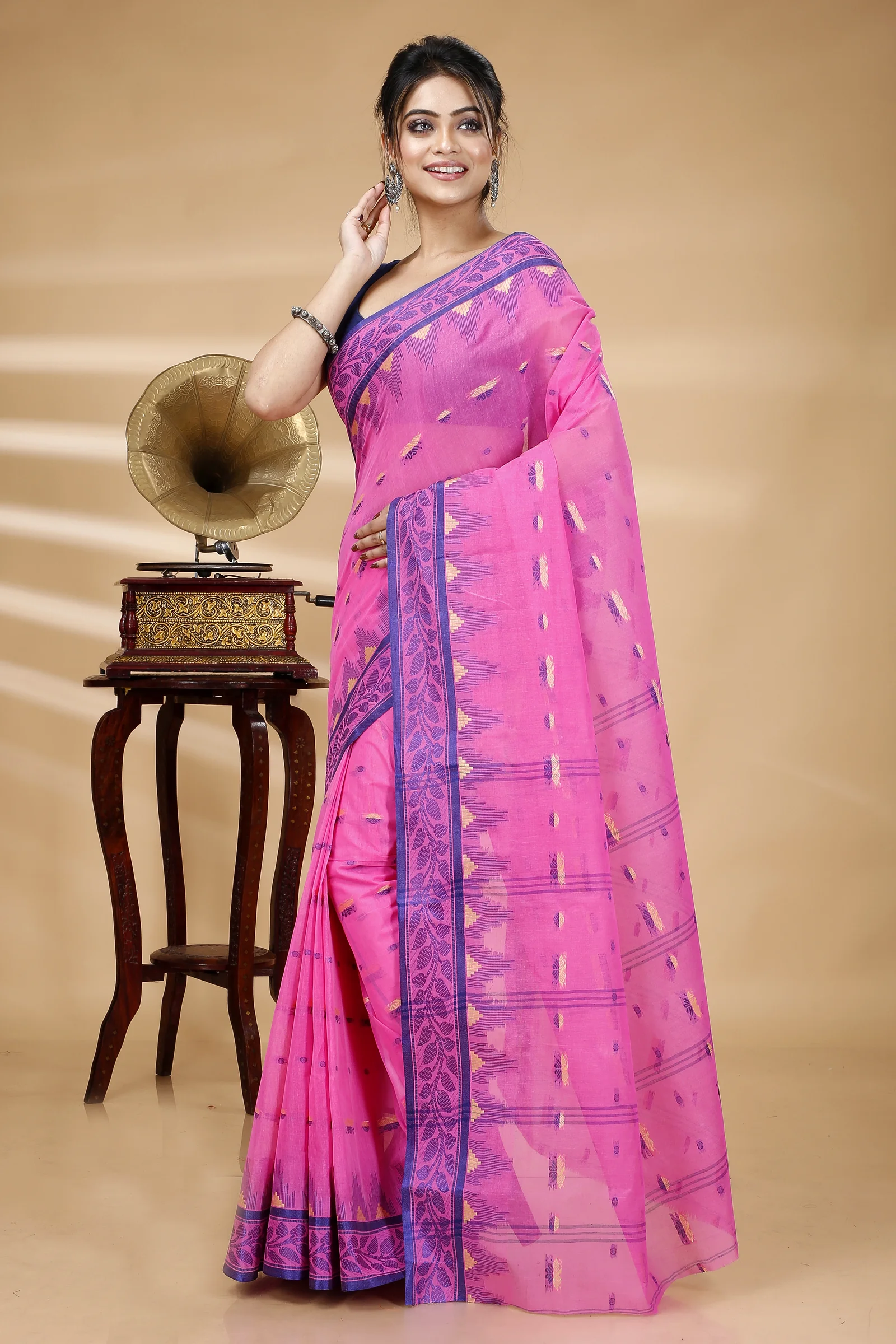 Pink Pure Cotton Gunjan Tant Saree (933)
