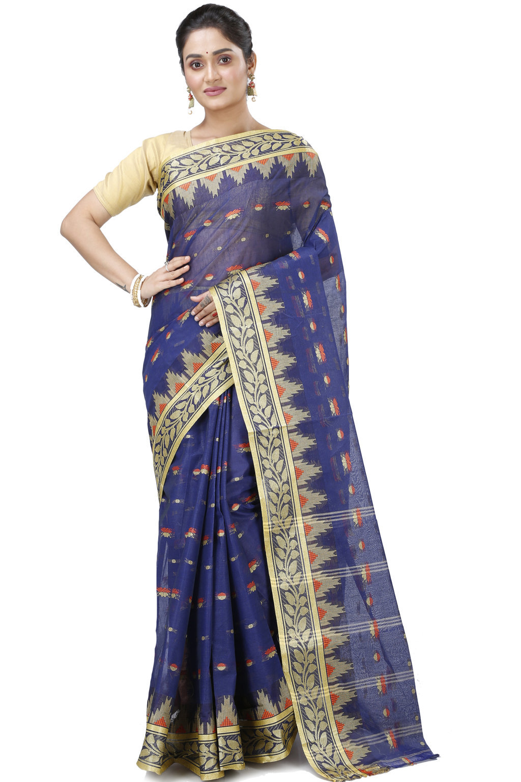 Naby Blue Pure Cotton Gunjan Tant Saree (934)