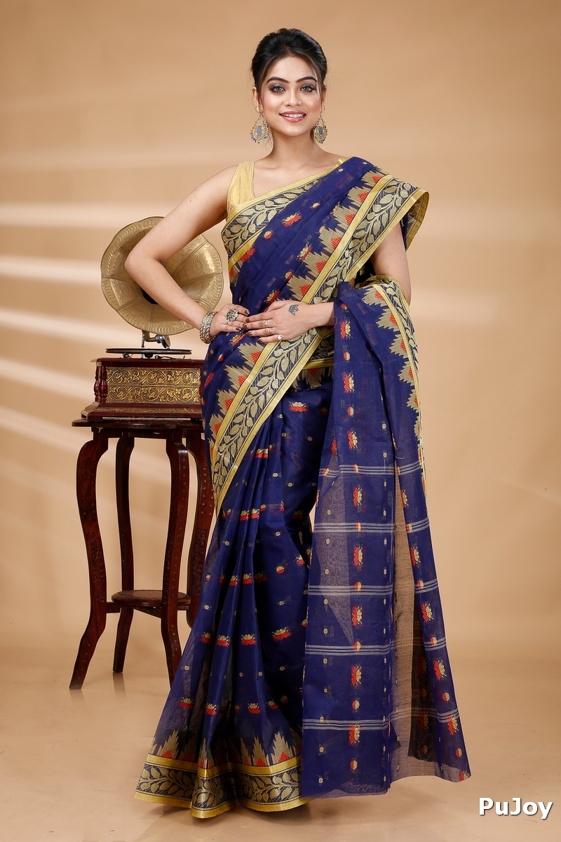 Naby Blue Pure Cotton Gunjan Tant Saree (934)