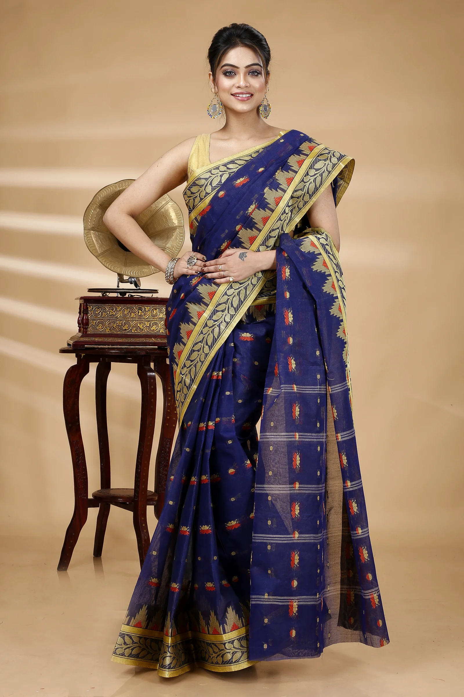 Naby Blue Pure Cotton Gunjan Tant Saree (934)