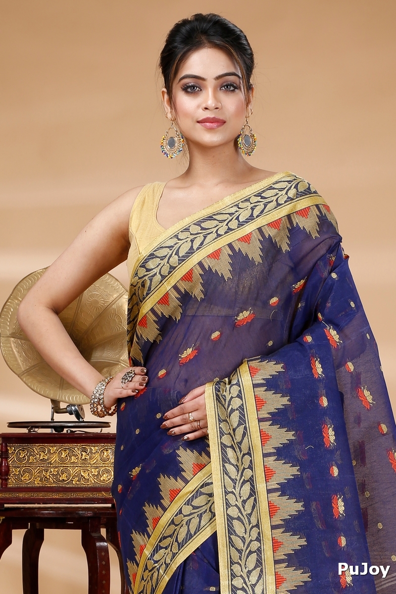 Naby Blue Pure Cotton Gunjan Tant Saree (934)