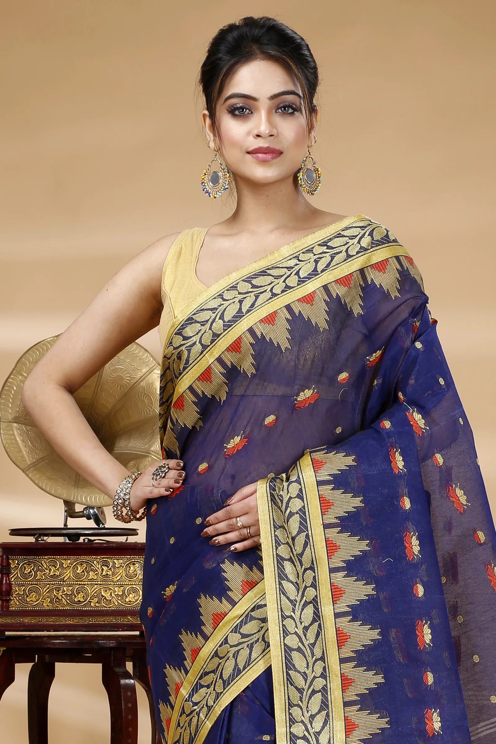 Naby Blue Pure Cotton Gunjan Tant Saree (934)