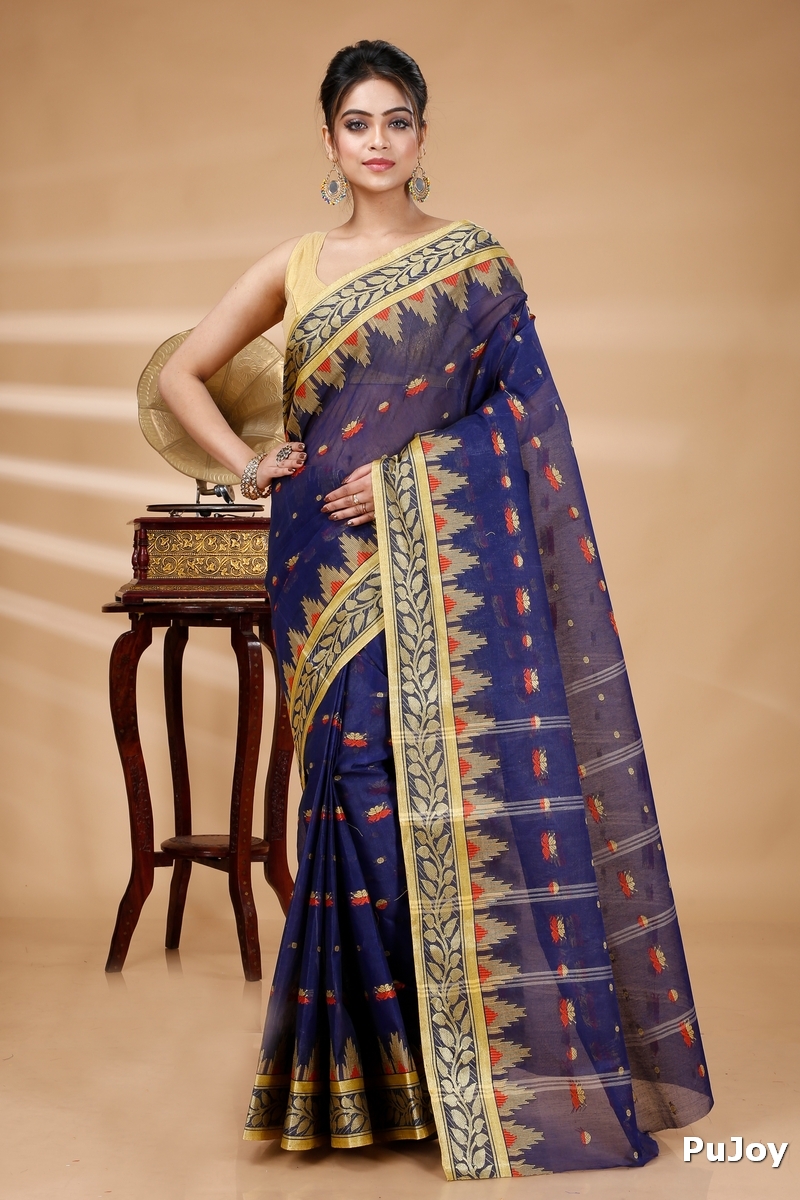 Naby Blue Pure Cotton Gunjan Tant Saree (934)