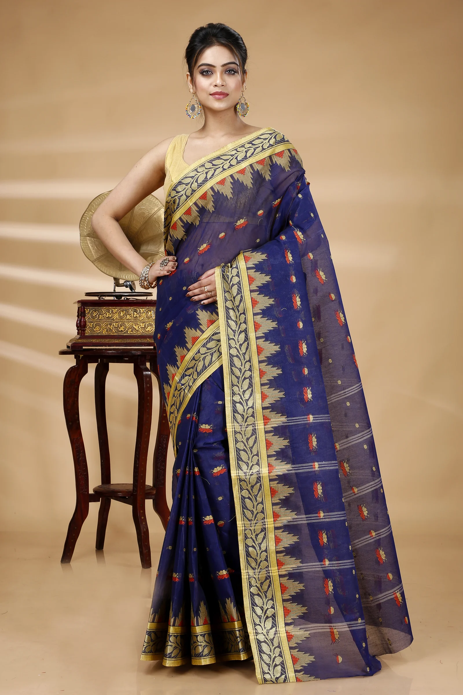 Naby Blue Pure Cotton Gunjan Tant Saree (934)