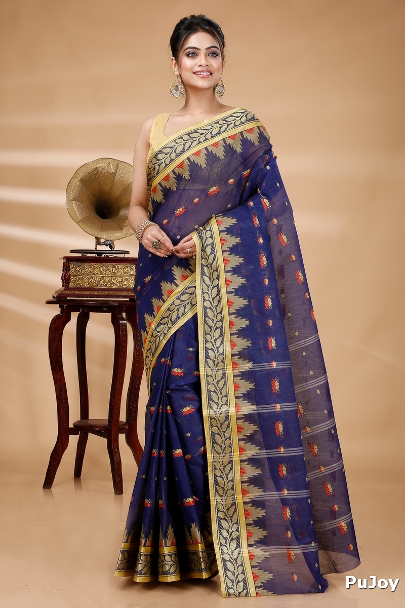 Naby Blue Pure Cotton Gunjan Tant Saree (934)