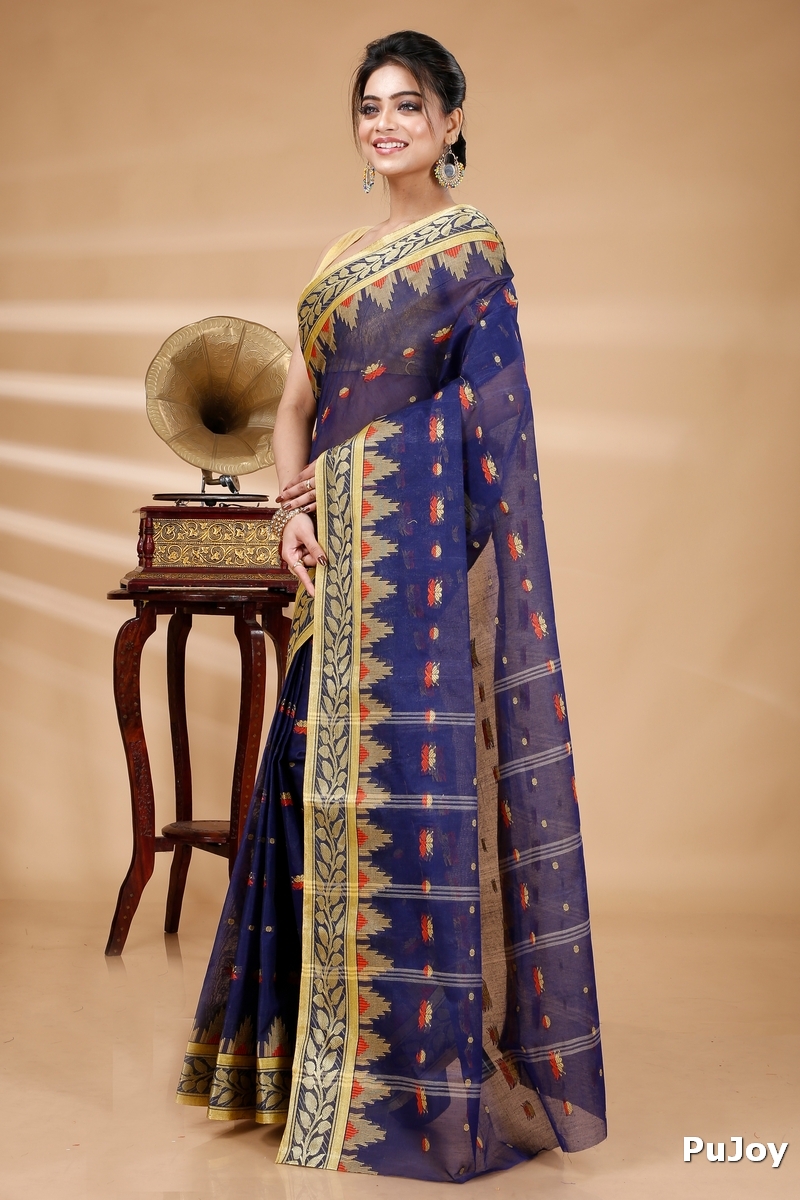 Naby Blue Pure Cotton Gunjan Tant Saree (934)