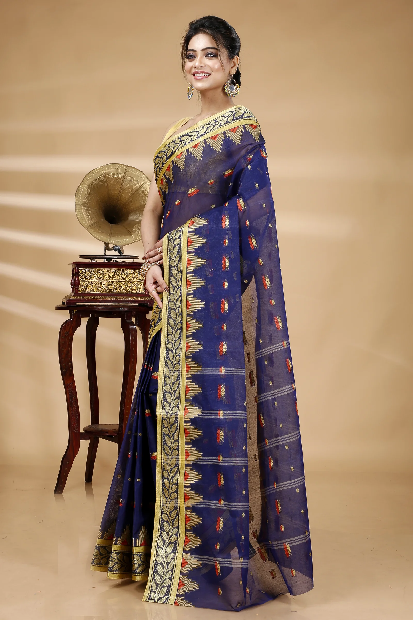Naby Blue Pure Cotton Gunjan Tant Saree (934)