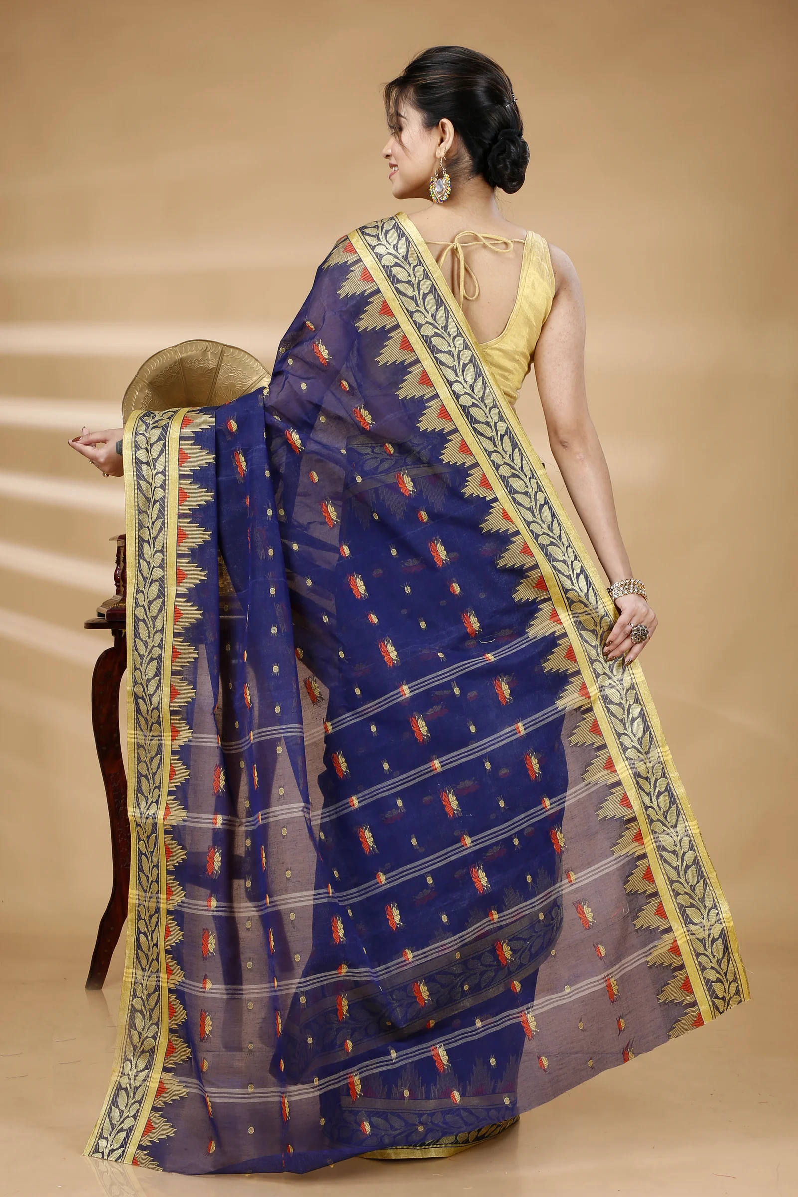 Naby Blue Pure Cotton Gunjan Tant Saree (934)