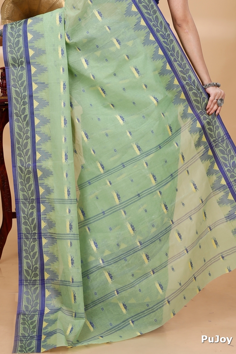 See Green Pure Cotton Gunjan Tant Saree (935)