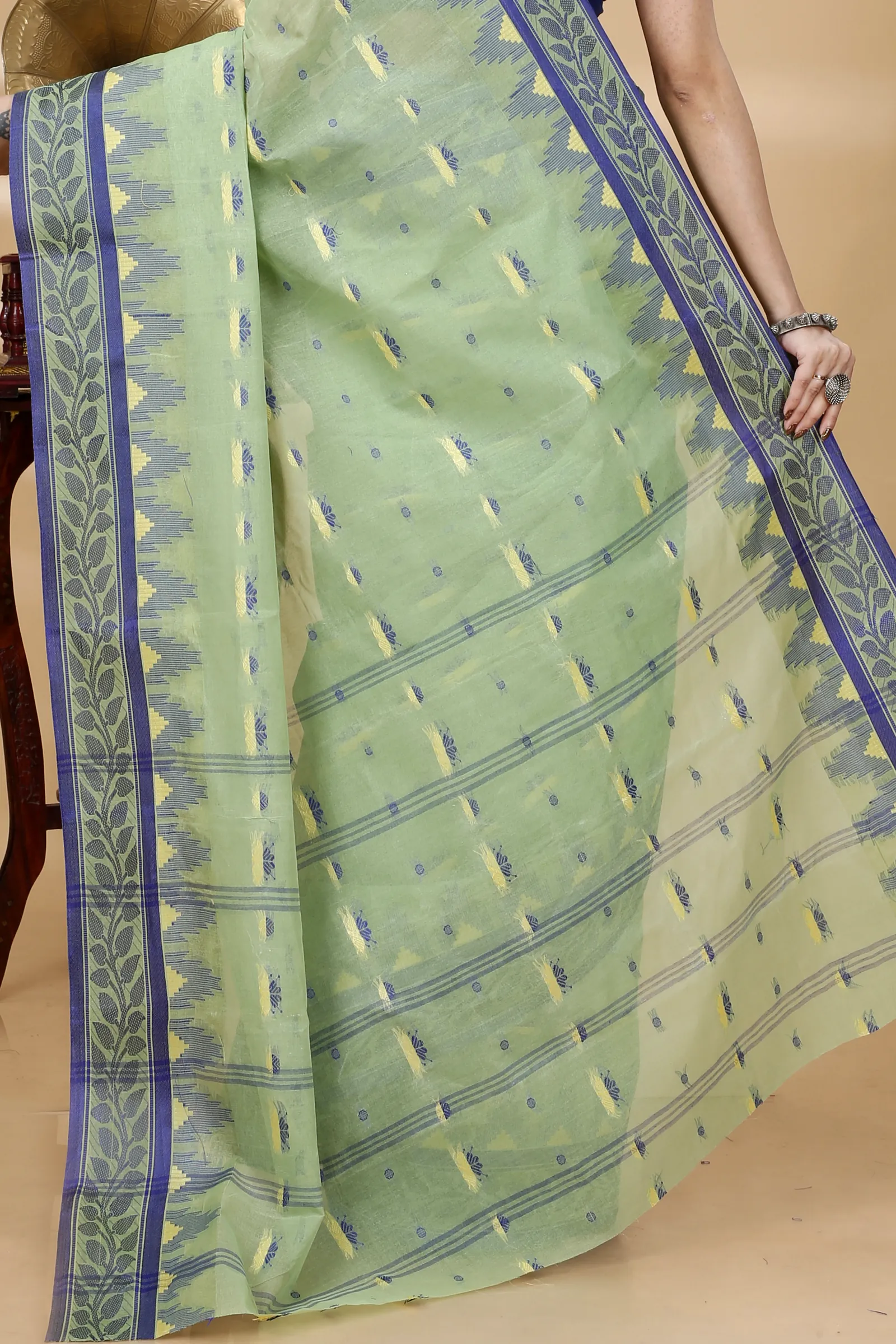 See Green Pure Cotton Gunjan Tant Saree (935)