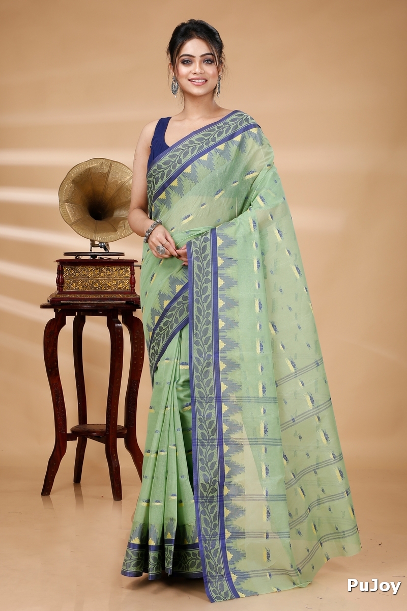See Green Pure Cotton Gunjan Tant Saree (935)