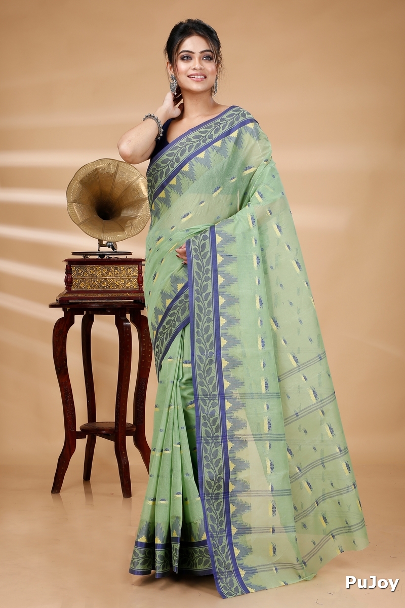 See Green Pure Cotton Gunjan Tant Saree (935)