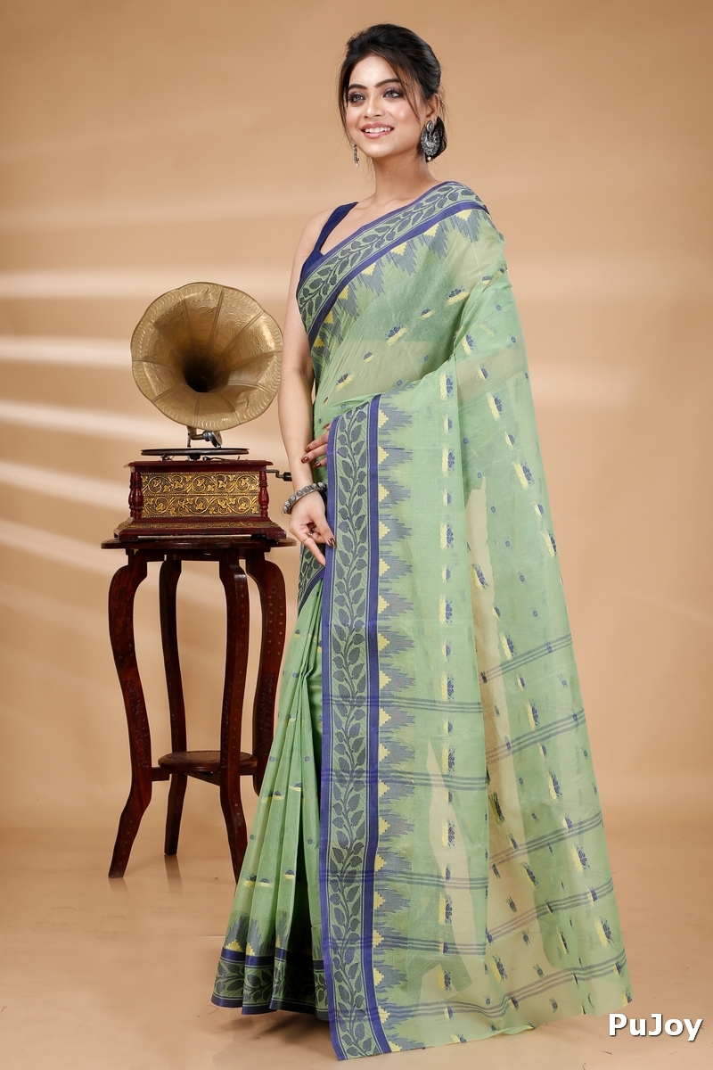 See Green Pure Cotton Gunjan Tant Saree (935)