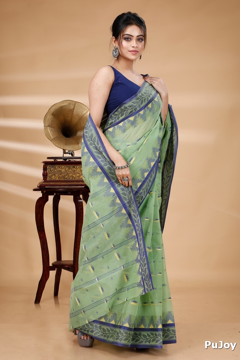 See Green Pure Cotton Gunjan Tant Saree (935)