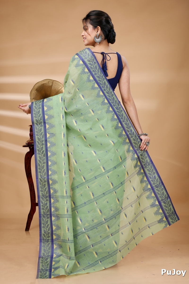 See Green Pure Cotton Gunjan Tant Saree (935)