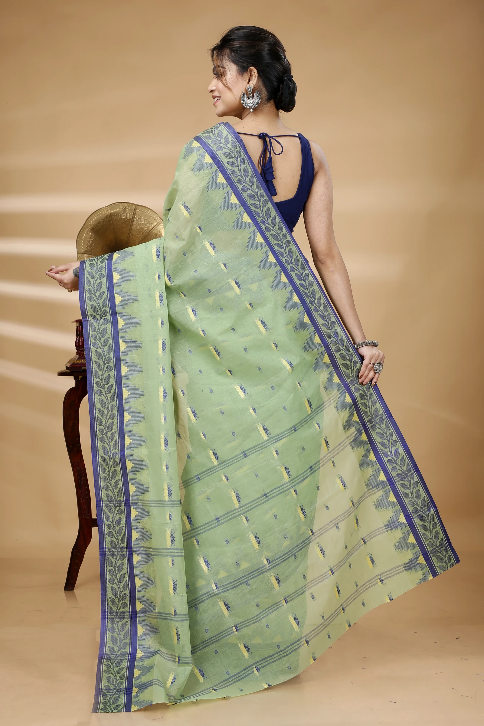 See Green Pure Cotton Gunjan Tant Saree (935)