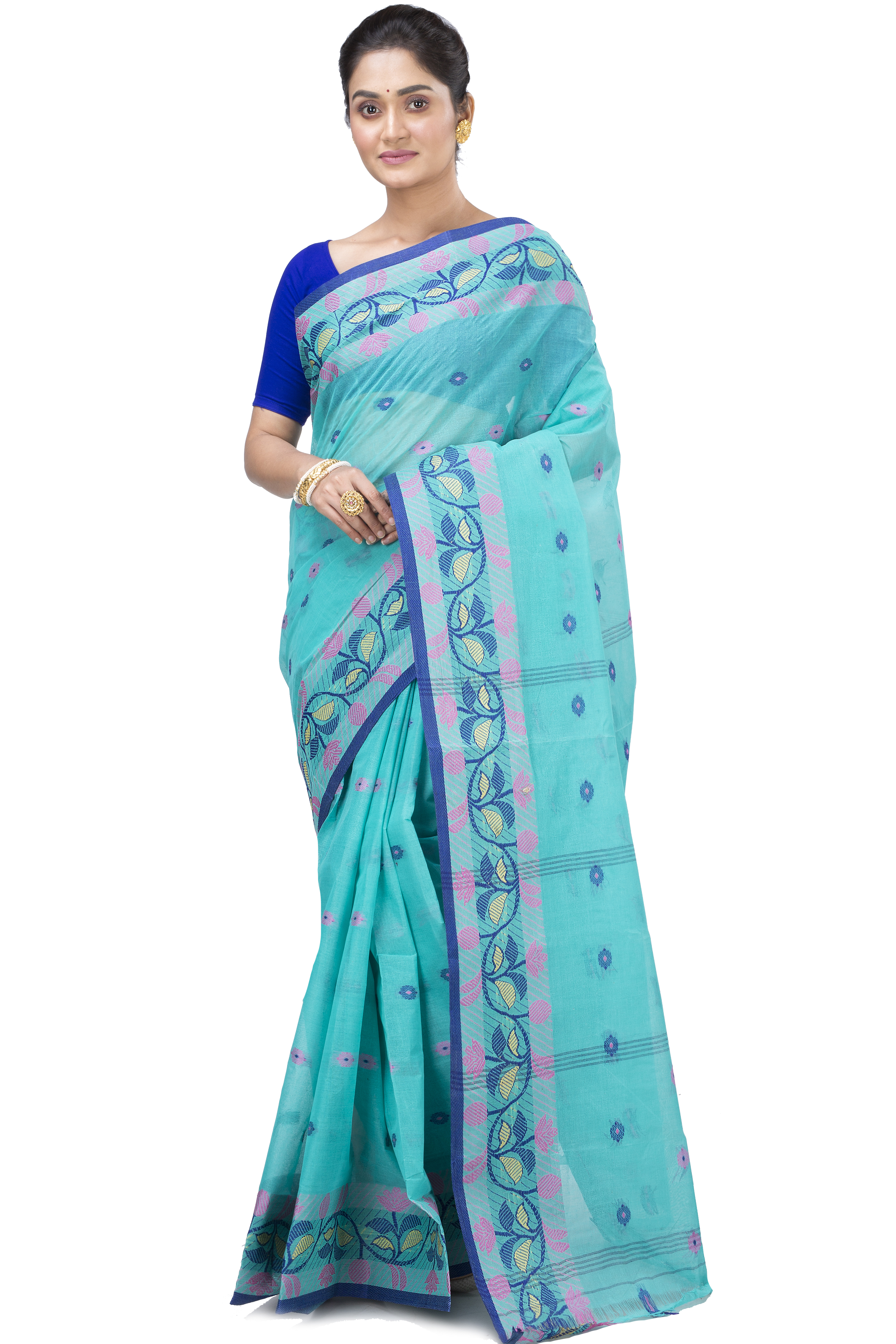 See Green Pure Cotton Govindi Tant Saree (936)