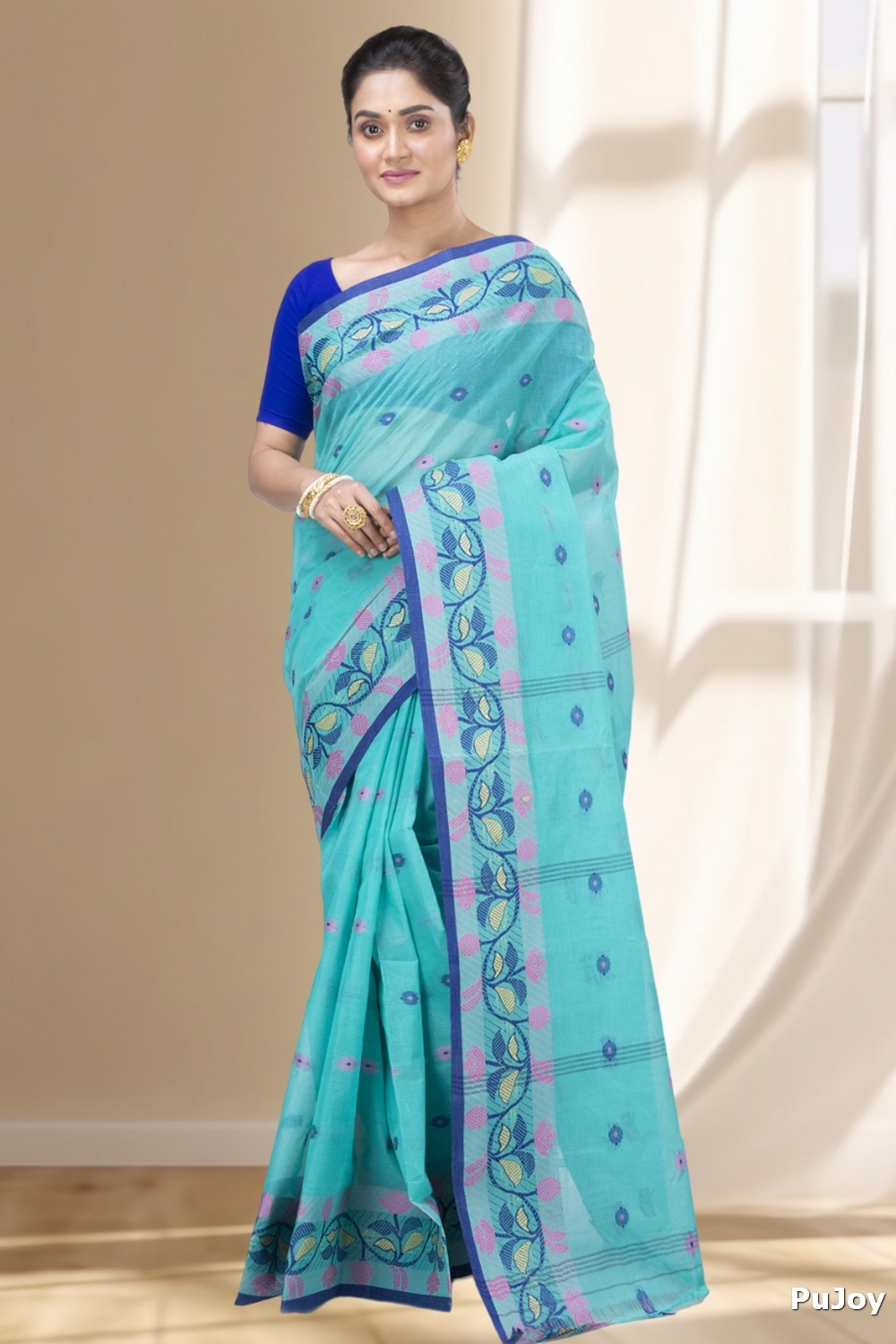 See Green Pure Cotton Govindi Tant Saree (936)