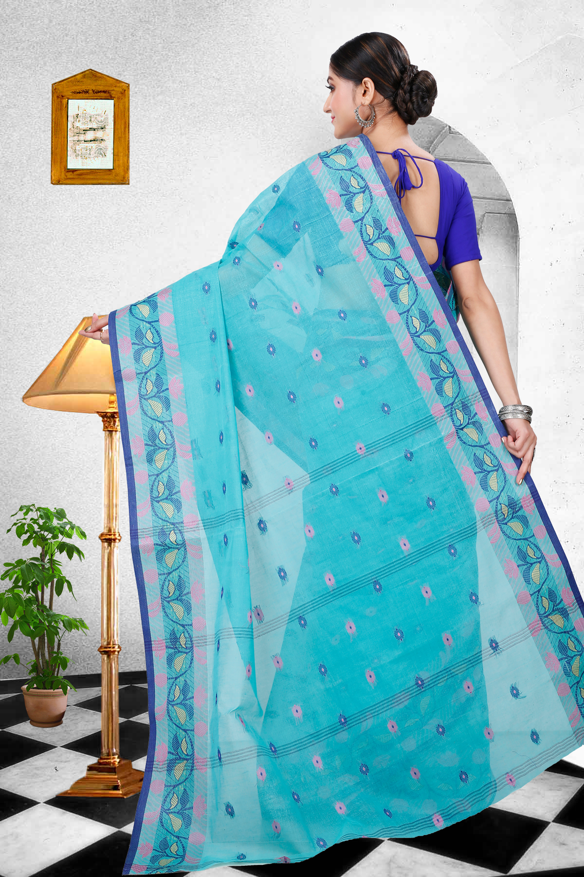 See Green Pure Cotton Govindi Tant Saree (936)