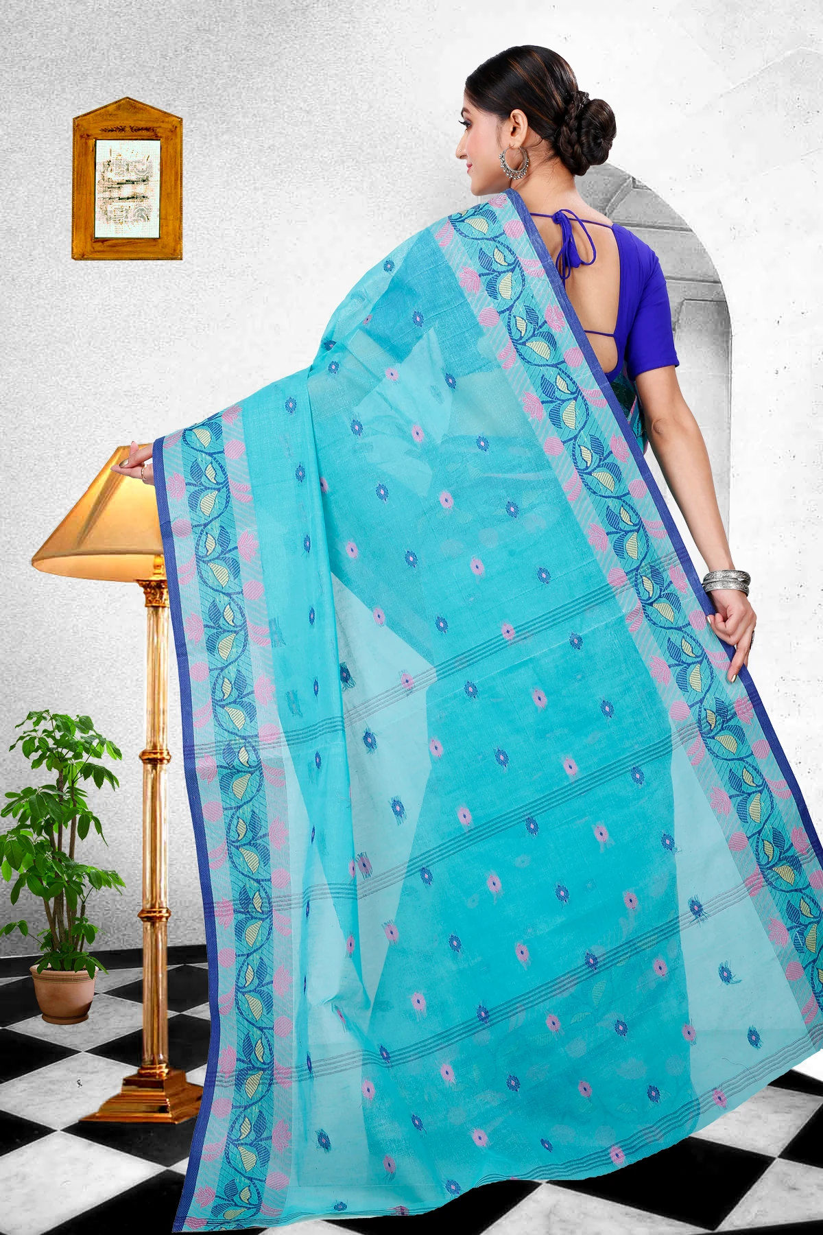 See Green Pure Cotton Govindi Tant Saree (936)