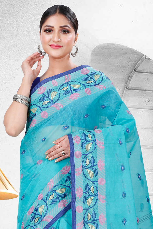 See Green Pure Cotton Govindi Tant Saree (936)