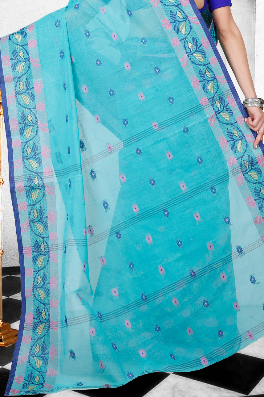 See Green Pure Cotton Govindi Tant Saree (936)