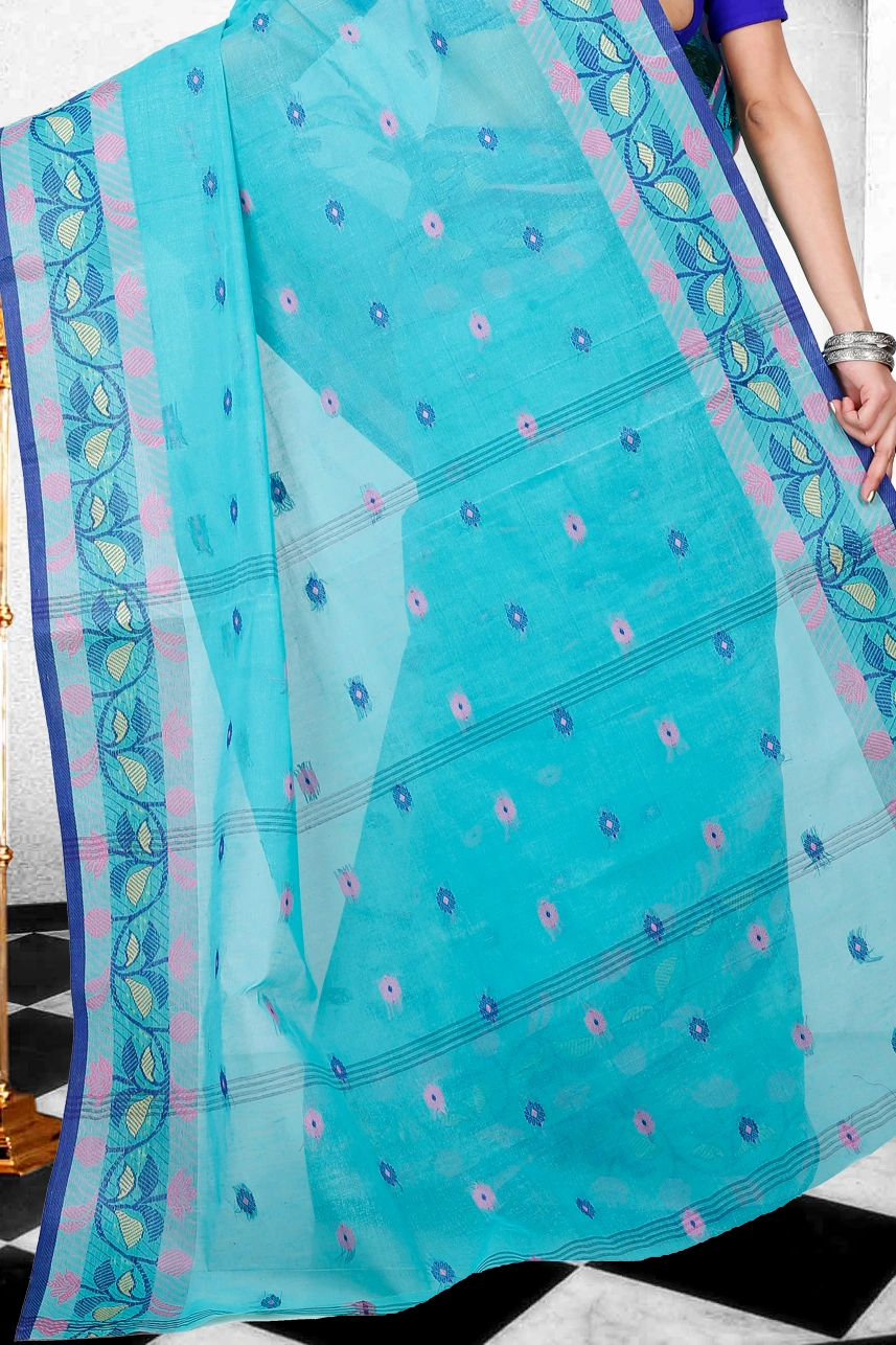 See Green Pure Cotton Govindi Tant Saree (936)