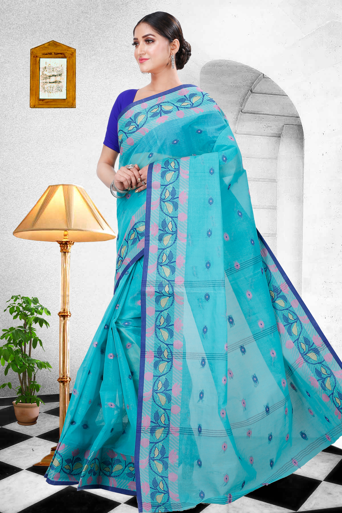 See Green Pure Cotton Govindi Tant Saree (936)