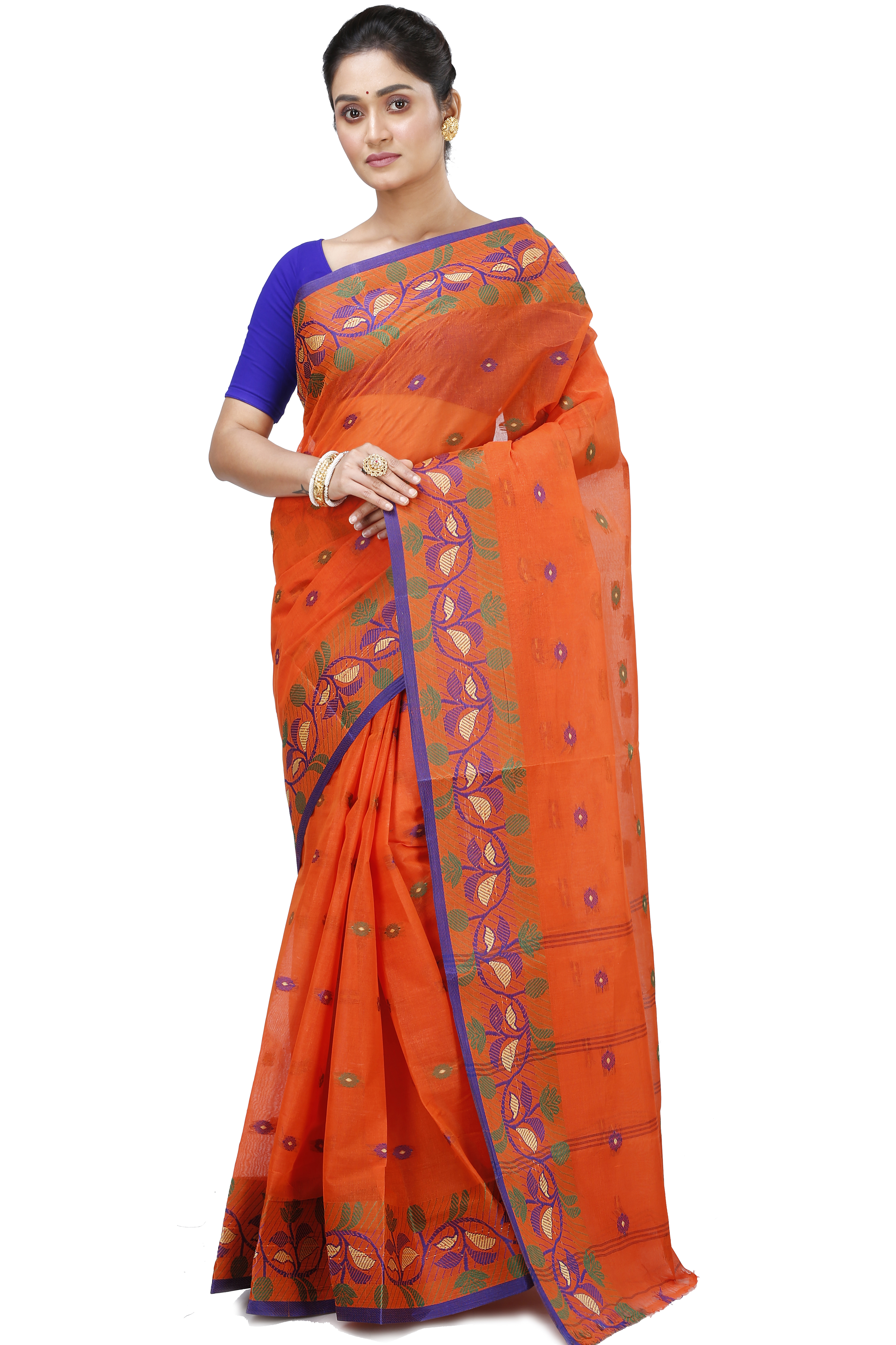 Orange Pure Cotton Govindi Tant Saree (937)