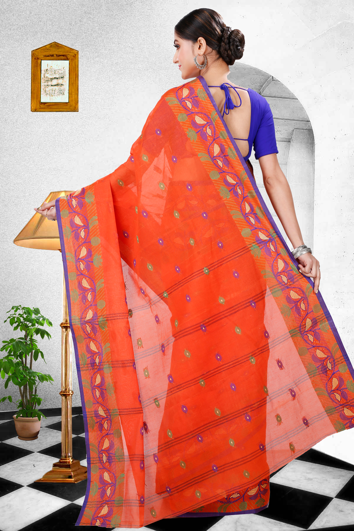 Orange Pure Cotton Govindi Tant Saree (937)