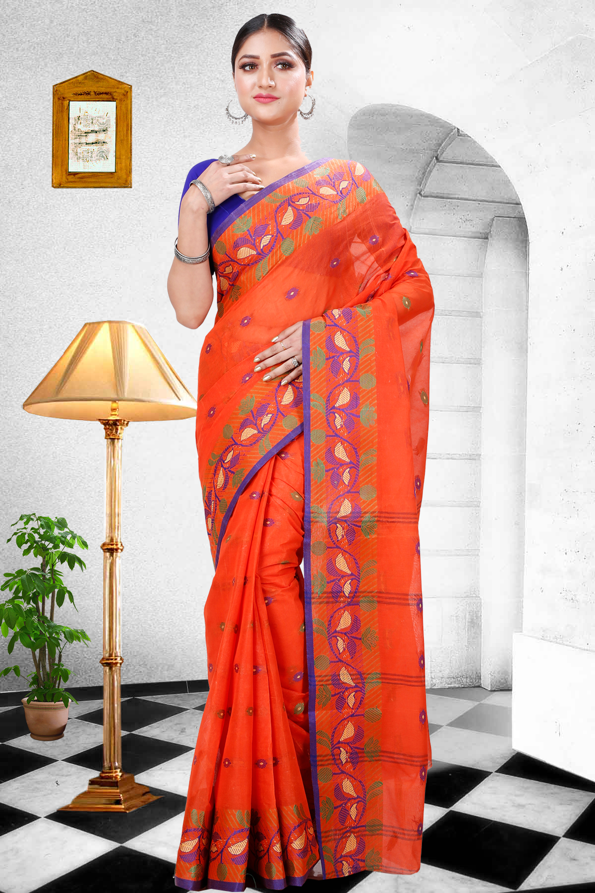 Orange Pure Cotton Govindi Tant Saree (937)