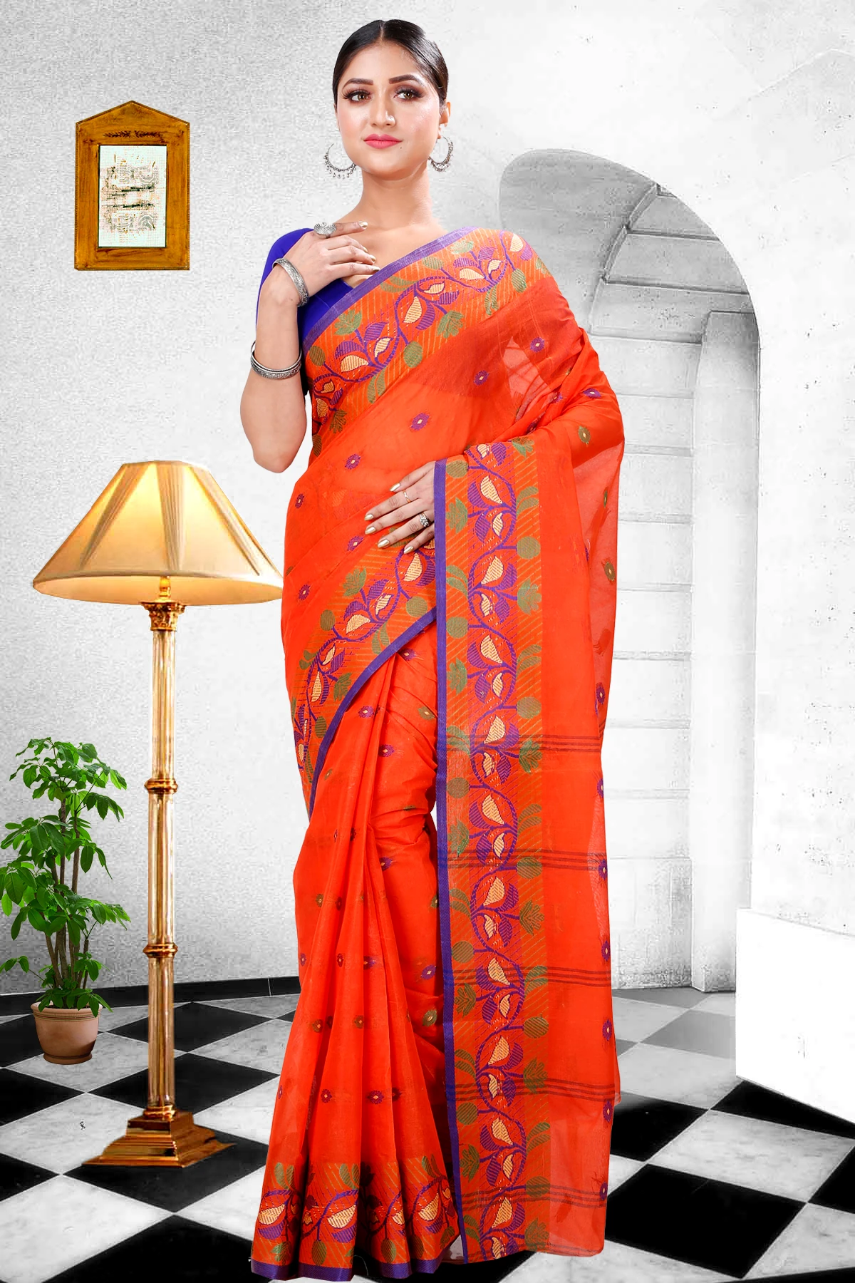 Orange Pure Cotton Govindi Tant Saree (937)