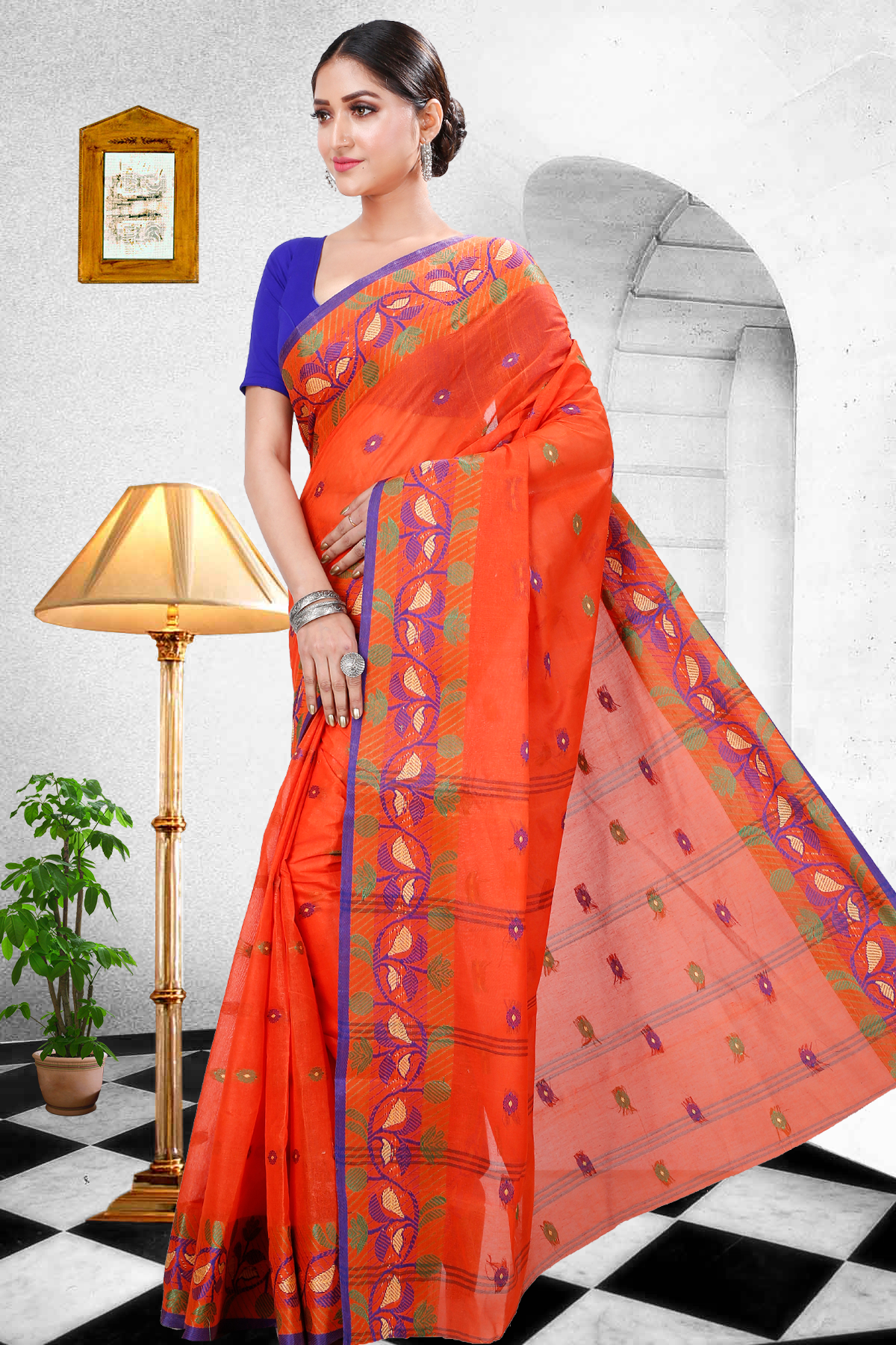 Orange Pure Cotton Govindi Tant Saree (937)