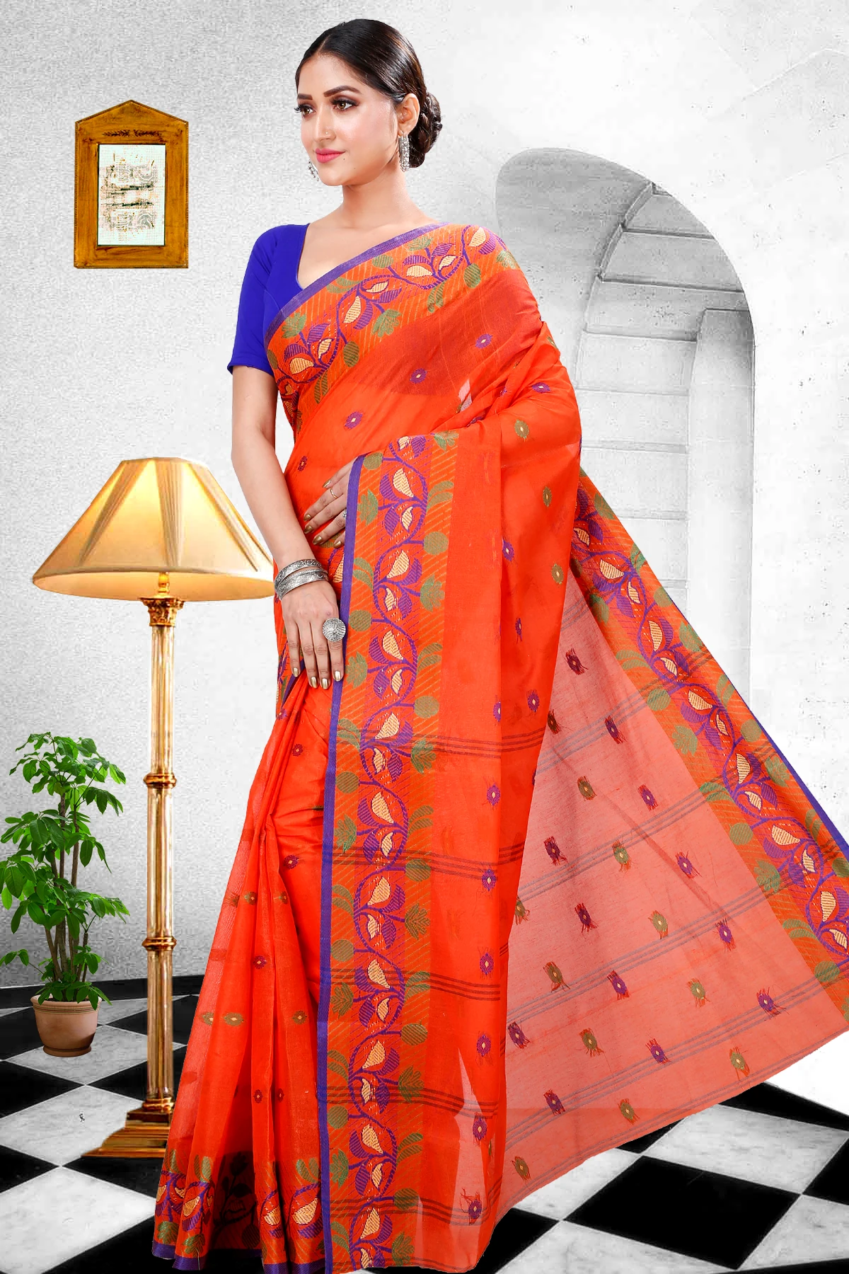 Orange Pure Cotton Govindi Tant Saree (937)
