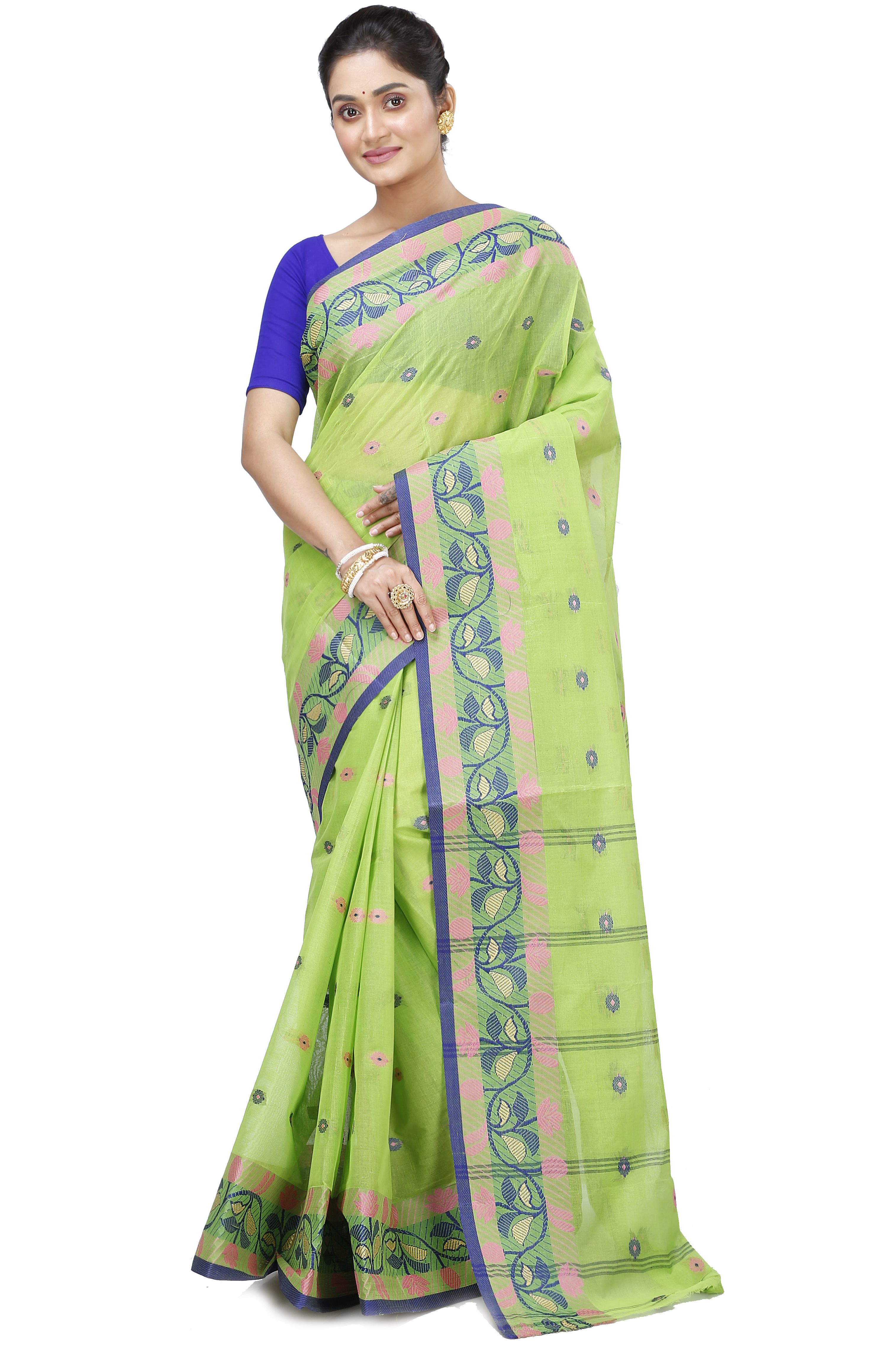 Olive Green Pure Cotton Govindi Tant Saree (938)