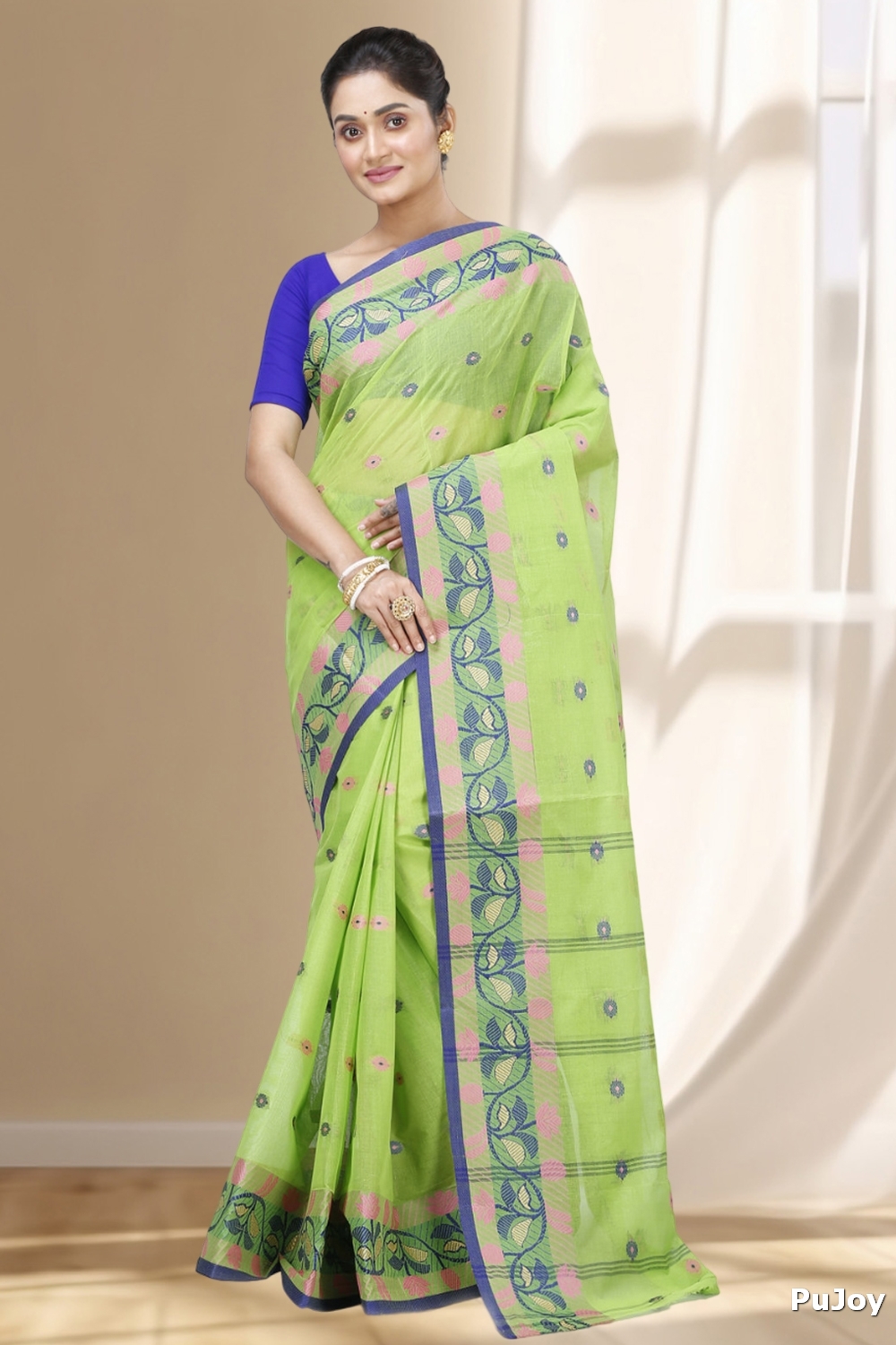Olive Green Pure Cotton Govindi Tant Saree (938)