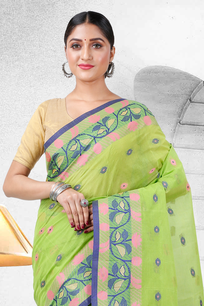 Olive Green Pure Cotton Govindi Tant Saree (938)