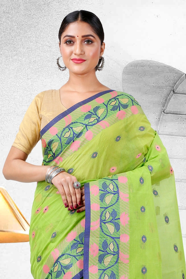 Olive Green Pure Cotton Govindi Tant Saree (938)