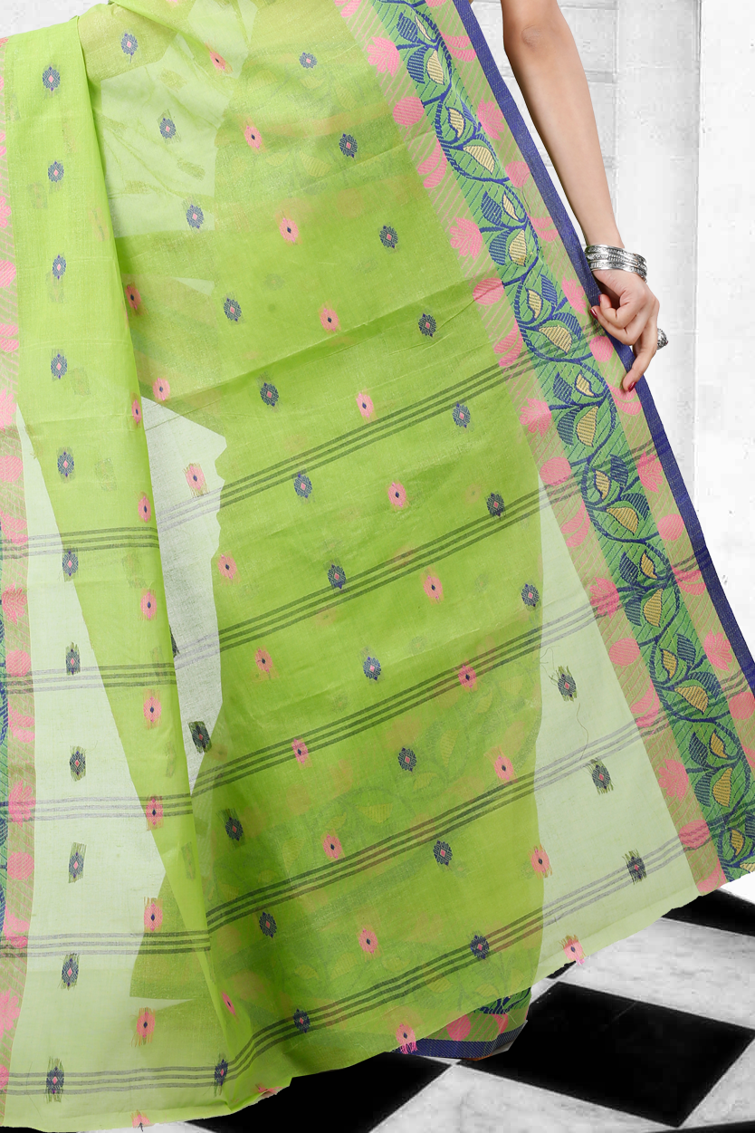 Olive Green Pure Cotton Govindi Tant Saree (938)