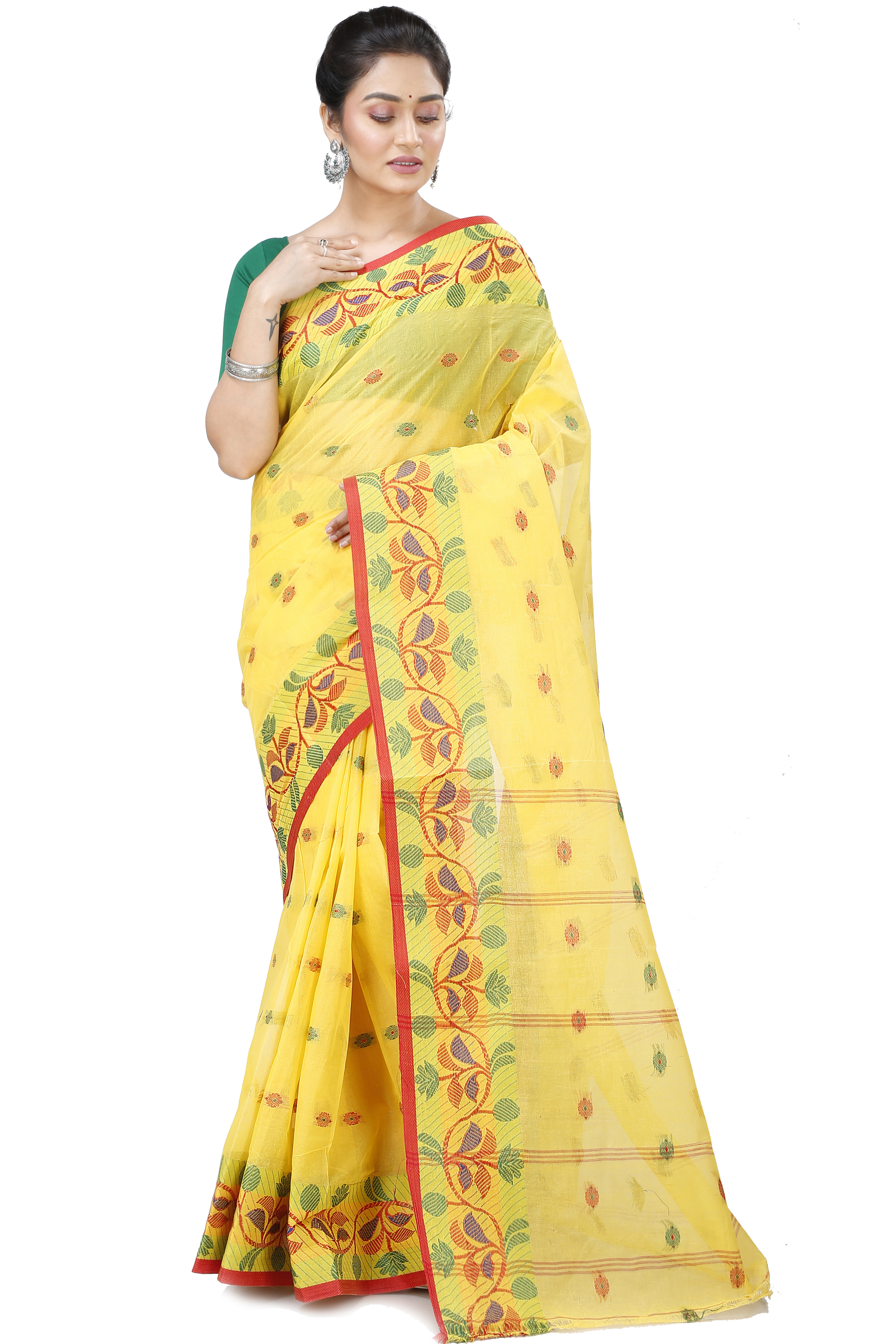 Yellow Pure Cotton Govindi Tant Saree (939)