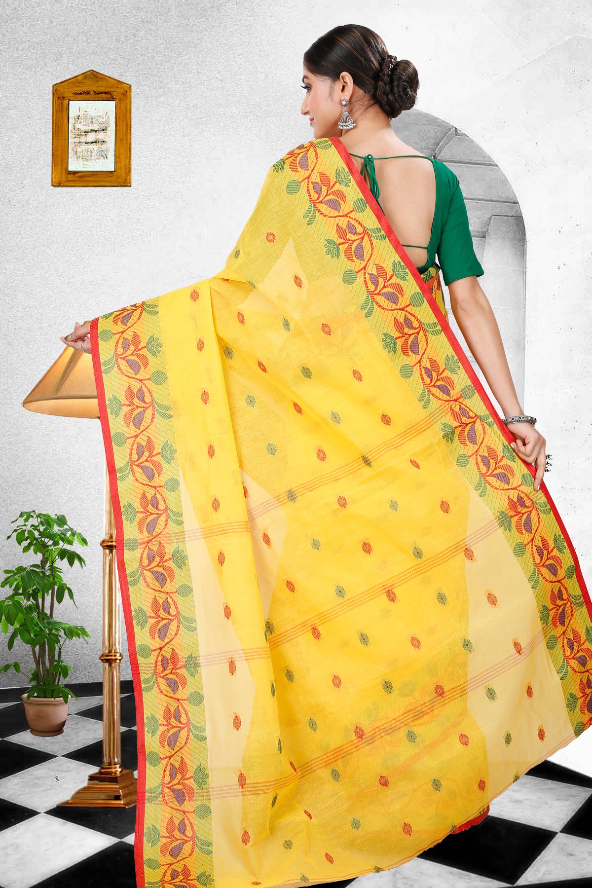 Yellow Pure Cotton Govindi Tant Saree (939)
