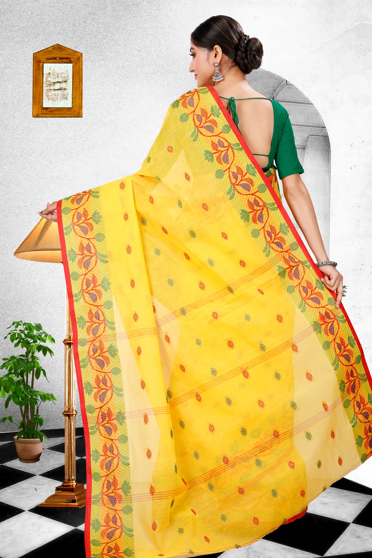 Yellow Pure Cotton Govindi Tant Saree (939)