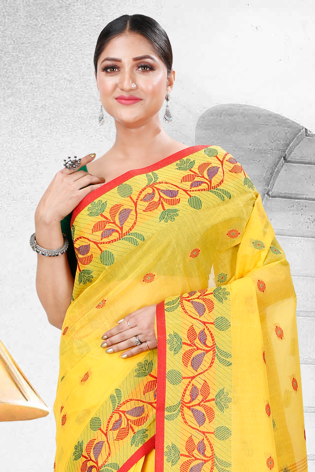 Yellow Pure Cotton Govindi Tant Saree (939)