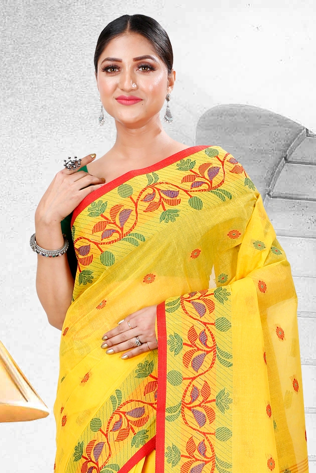 Yellow Pure Cotton Govindi Tant Saree (939)
