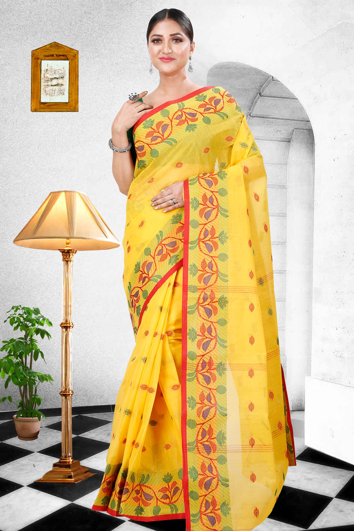Yellow Pure Cotton Govindi Tant Saree (939)