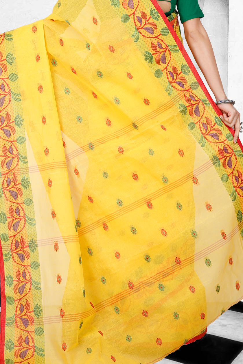 Yellow Pure Cotton Govindi Tant Saree (939)