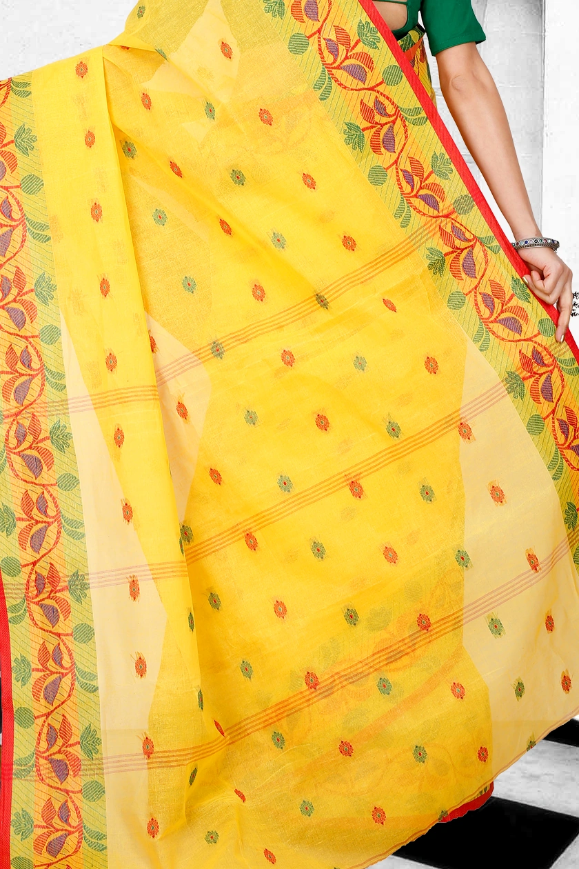 Yellow Pure Cotton Govindi Tant Saree (939)