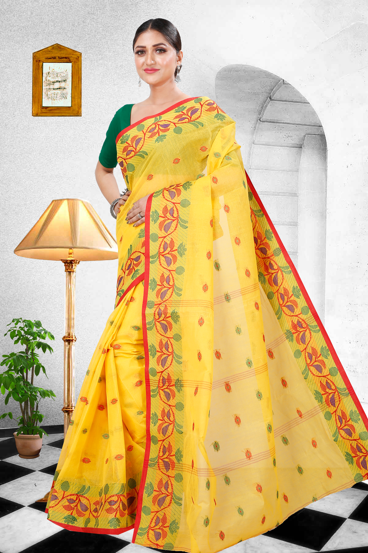 Yellow Pure Cotton Govindi Tant Saree (939)