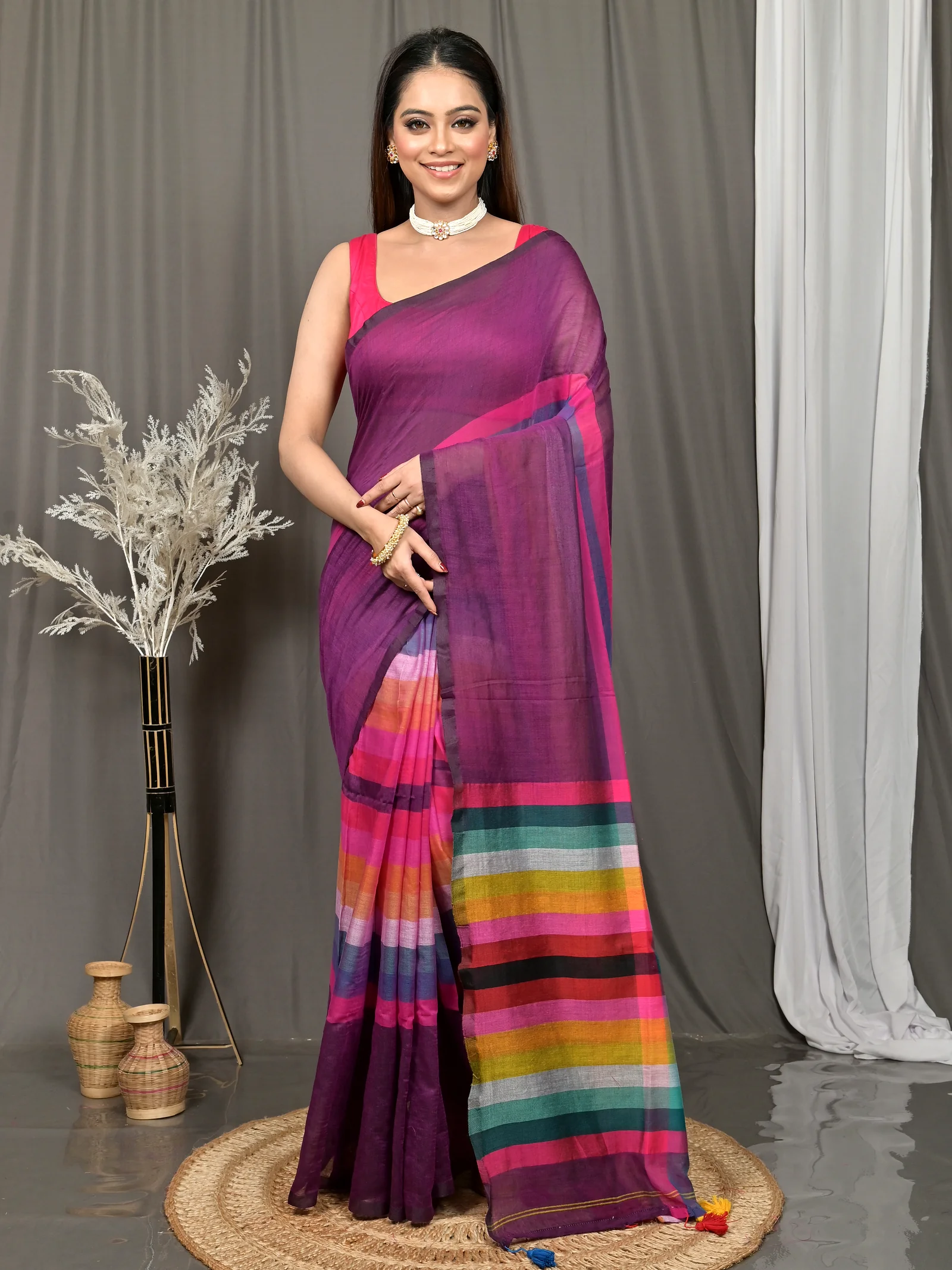 Dark Violet Cotton Sounur Handloom Saree  (94)